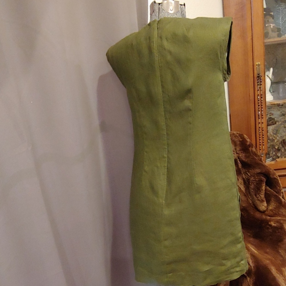 J Crew Green Linen Shift Dress W/ Grommets - Picture 3 of 7
